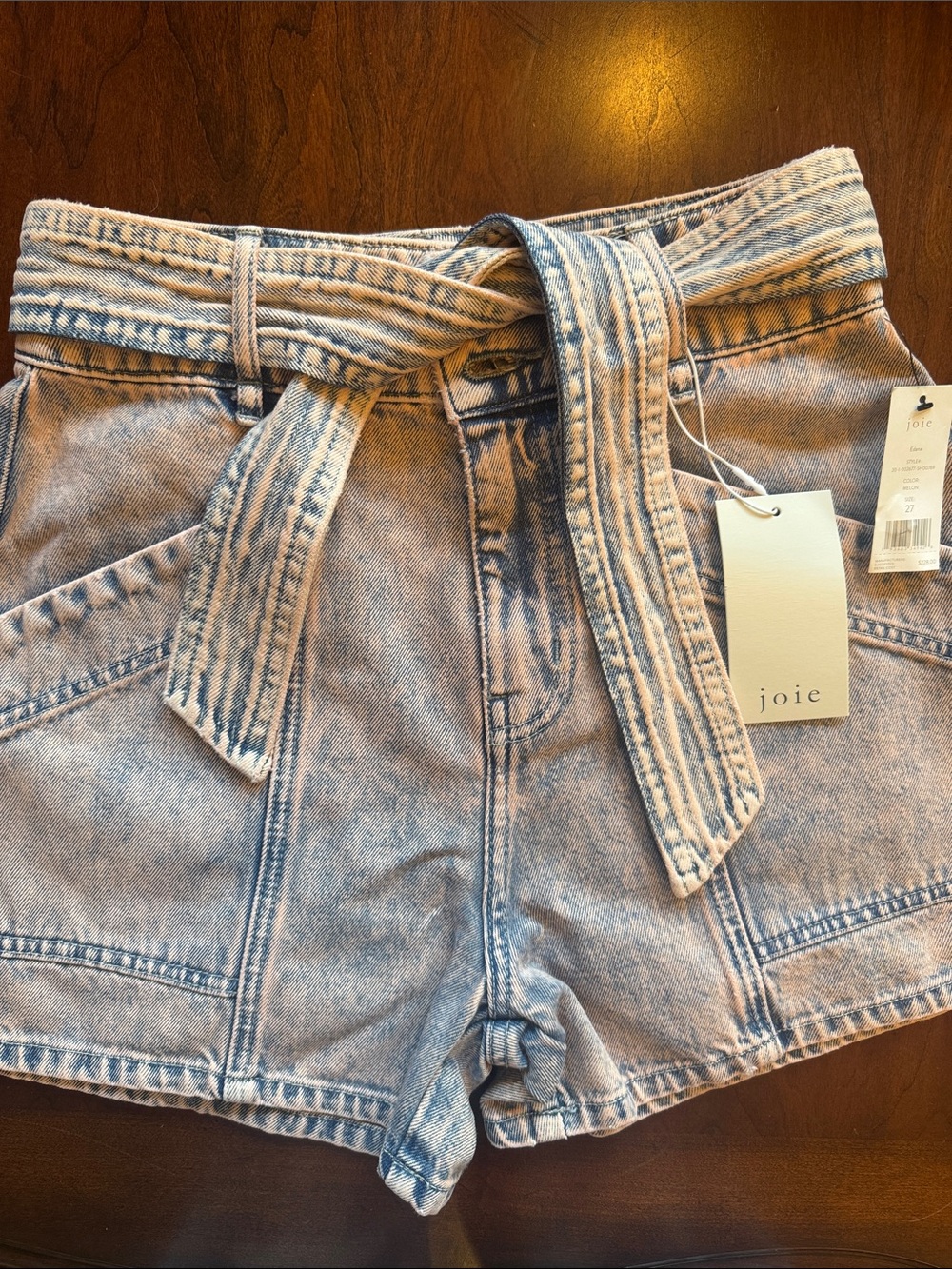 Joie Denim Paperbag Shorts with Tie Belt in melon acid wash NWT